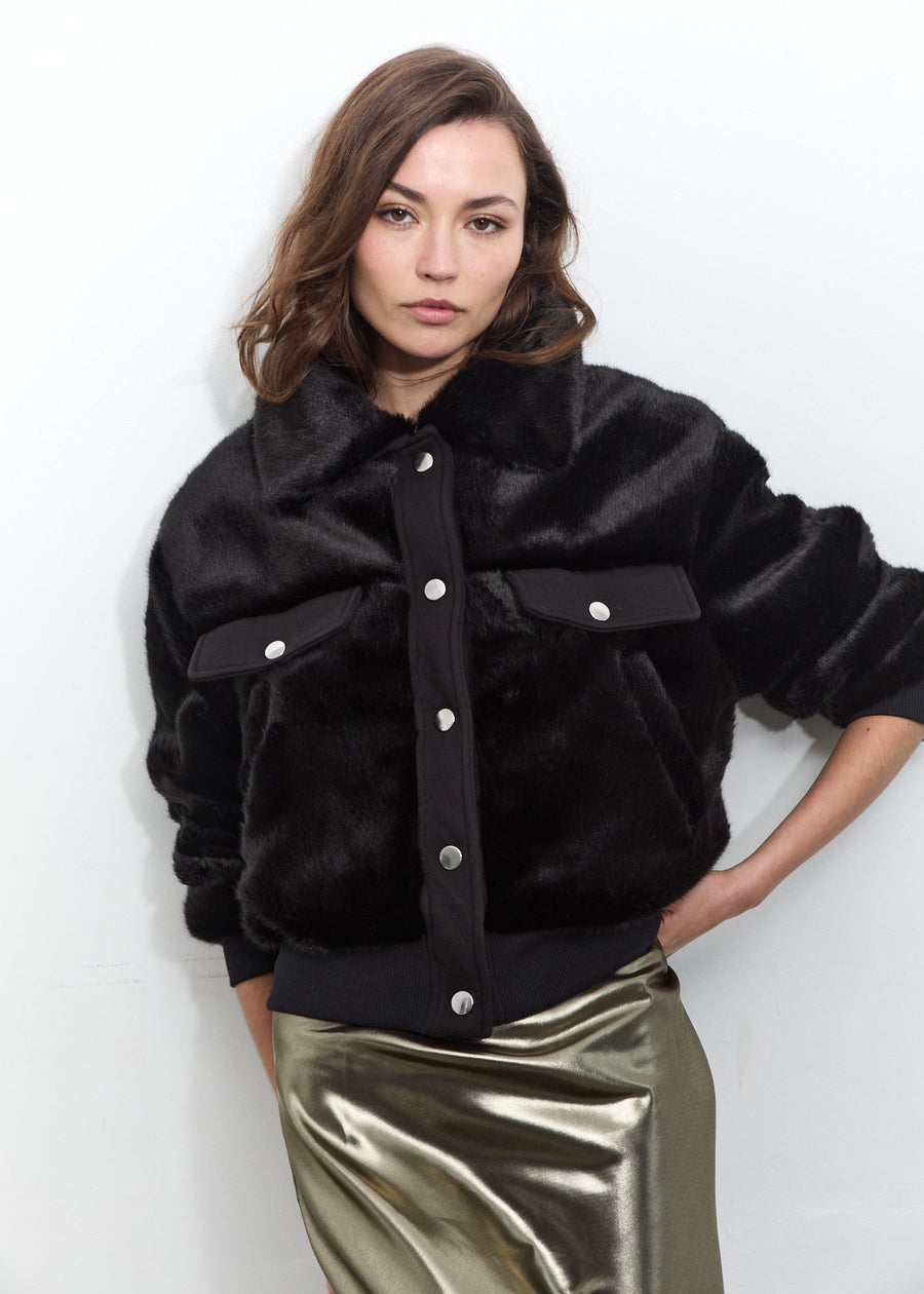 Short Velvet Frost Bomber Black